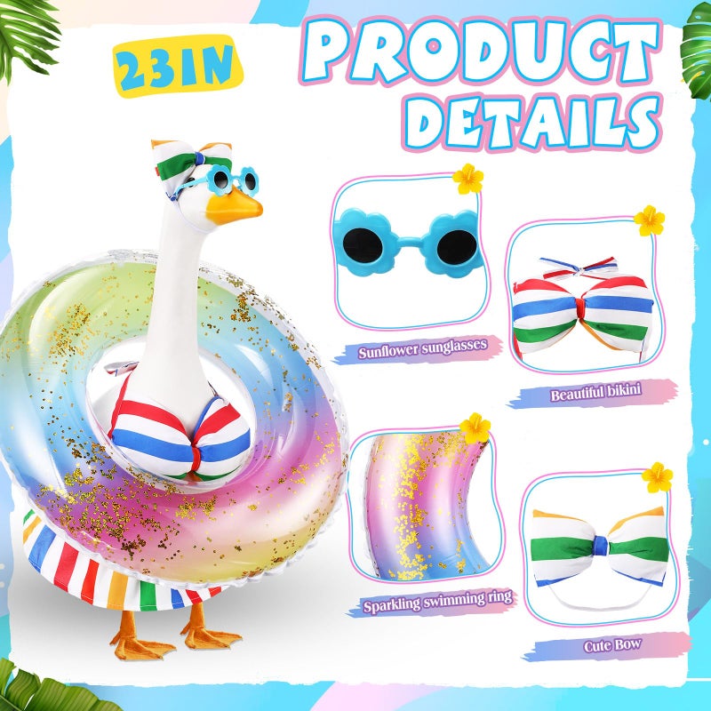 Sunnymove Bikini Porch Goose Outfits with Sunglasses and Swimming Tube for 23" Summer Goose Costume Garden Patio Statue Decor(Rainbow) - Image 3