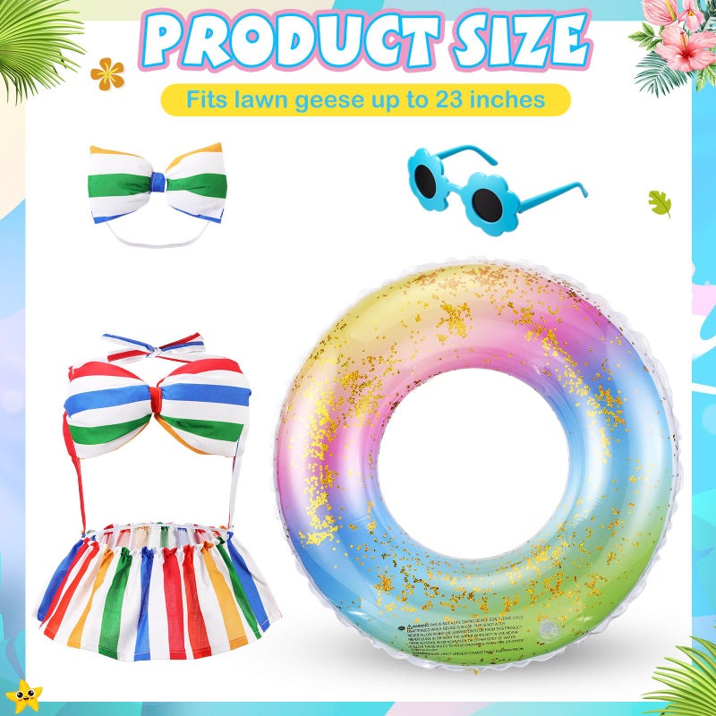 Sunnymove Bikini Porch Goose Outfits with Sunglasses and Swimming Tube for 23" Summer Goose Costume Garden Patio Statue Decor(Rainbow) - Image 2