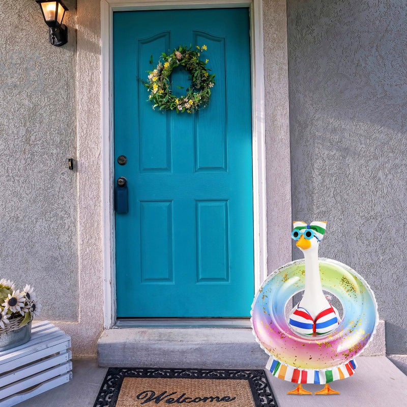 Sunnymove Bikini Porch Goose Outfits with Sunglasses and Swimming Tube for 23" Summer Goose Costume Garden Patio Statue Decor(Rainbow) - Image 4