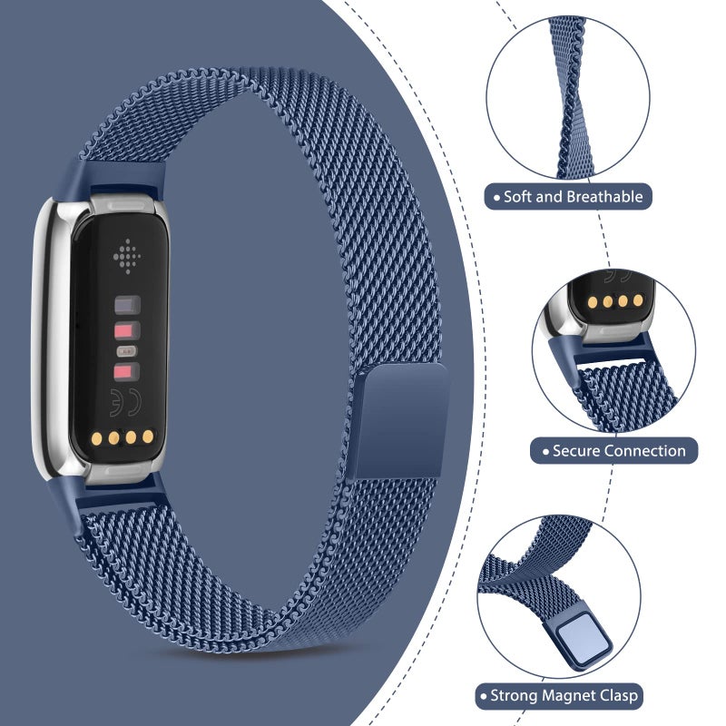 Vanjua Metal Band for Fitbit Luxe Bands Women Men, Stainless Steel Mesh Loop Adjustable Magnetic Wristband Replacement Strap Compatible with Fitbit Luxe Fitness and Wellness Tracker (Sapphire Blue) - Image 3