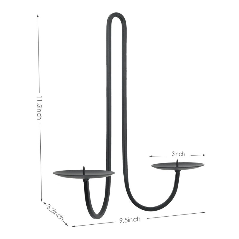 Remenna Double Armed Iron Candle Holders Metal Wall Candle Sconce Holder Set of 2 Black Modern Wall Candle Sconces Hanging for Living Room, Farmhouse, Fireplace, Wedding - Image 2