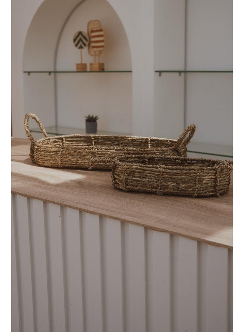 Eco Chic House Rustic Wicker Boho Baskets with Handles – Set of 2 Handwoven Decorative Storage Baskets for Home Organization, Shelves & More  - Image 3