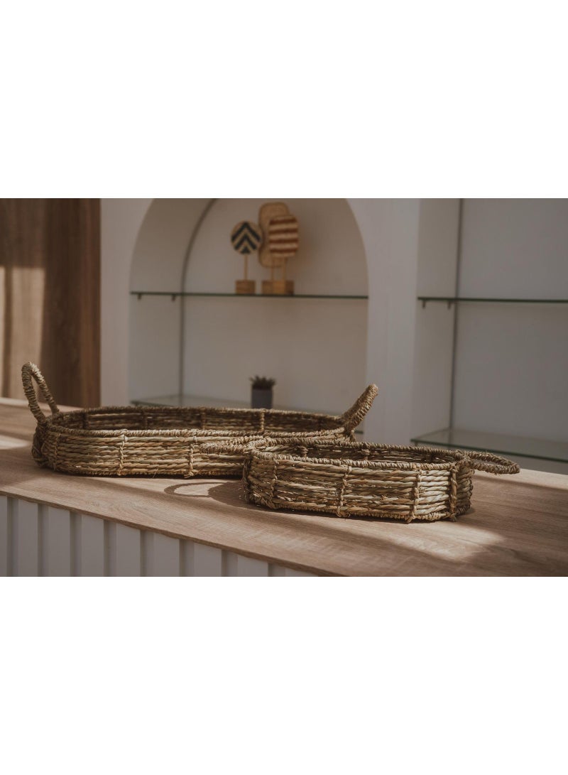 Eco Chic House Rustic Wicker Boho Baskets with Handles – Set of 2 Handwoven Decorative Storage Baskets for Home Organization, Shelves & More  - Image 4