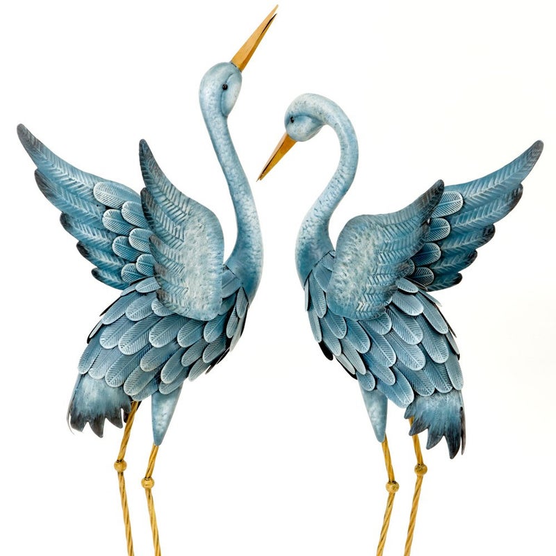 Bits and Pieces Bits and Pieces  Japanese Blue Heron Metal Garden Sculpture Set  Two Metal Cranes Perfect for Garden Dcor  Metal Garden Art Outdoor Lawn and Patio Dcor Backyard Sculpture and Decoration 