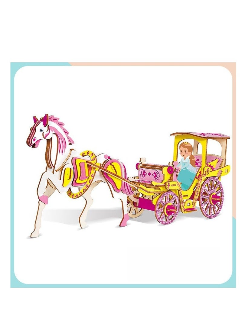 Children's Wooden Three-Dimensional  Jigsaw Puzzle Royal Carriage Model Decoration Diy Children's Educational Handmade Toys