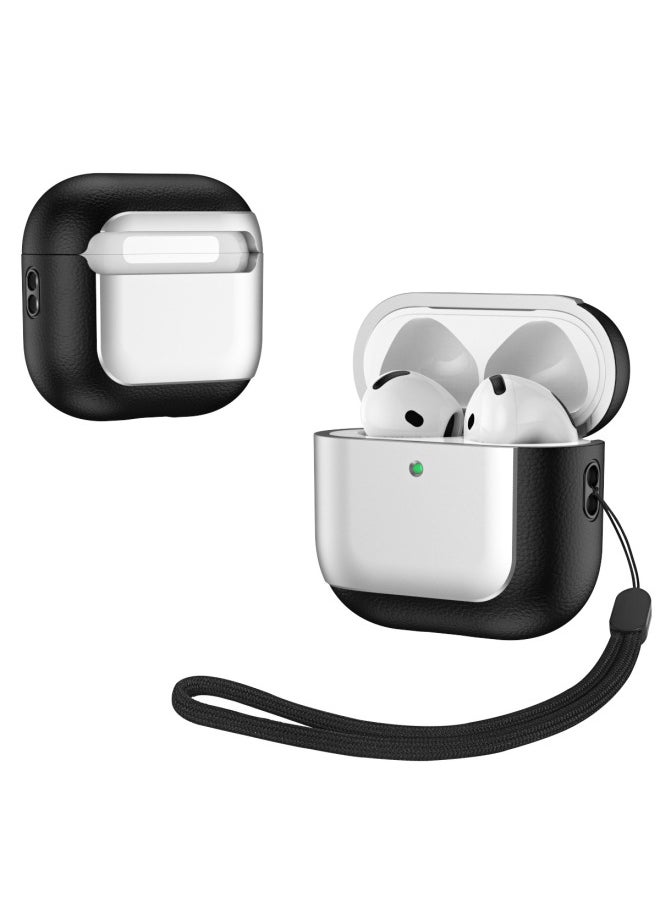 Generic - Suitable For Airpods 4 For Apple Bluetooth Protective Case Pro2 Electroplated Leather Anti-drop Business 6 Generation Headphone Case-Color:Silver-Applicable Models:Airpods 4 Anc Noise Reduction Version With Sound Hole At The Bottom - Image 1