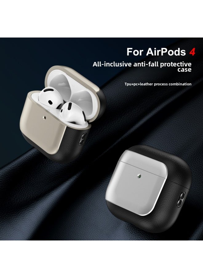 Generic - Suitable For Airpods 4 For Apple Bluetooth Protective Case Pro2 Electroplated Leather Anti-drop Business 6 Generation Headphone Case-Color:Silver-Applicable Models:Airpods 4 Anc Noise Reduction Version With Sound Hole At The Bottom - Image 1