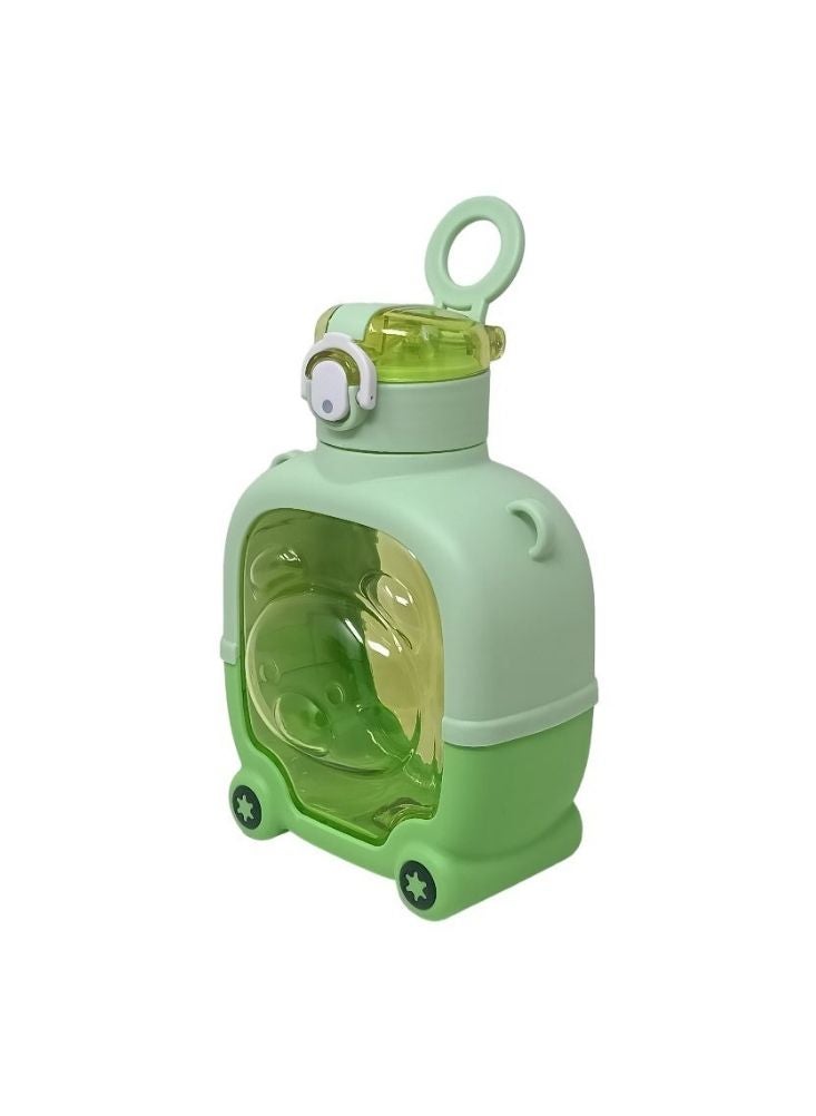 Kids Travel Bottle Green – Cute Rolling Trolley Style Water Bottle with Straw