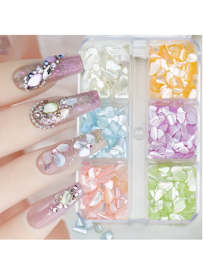 Excefore Colorful Seashell Slices Nail Supplies 6 Grids Irregular Abalone Shell Slices Small Gravel Design 3D Nail Art Flakes for UV Gel Manicure Decorations DIY Crafts - Image 1