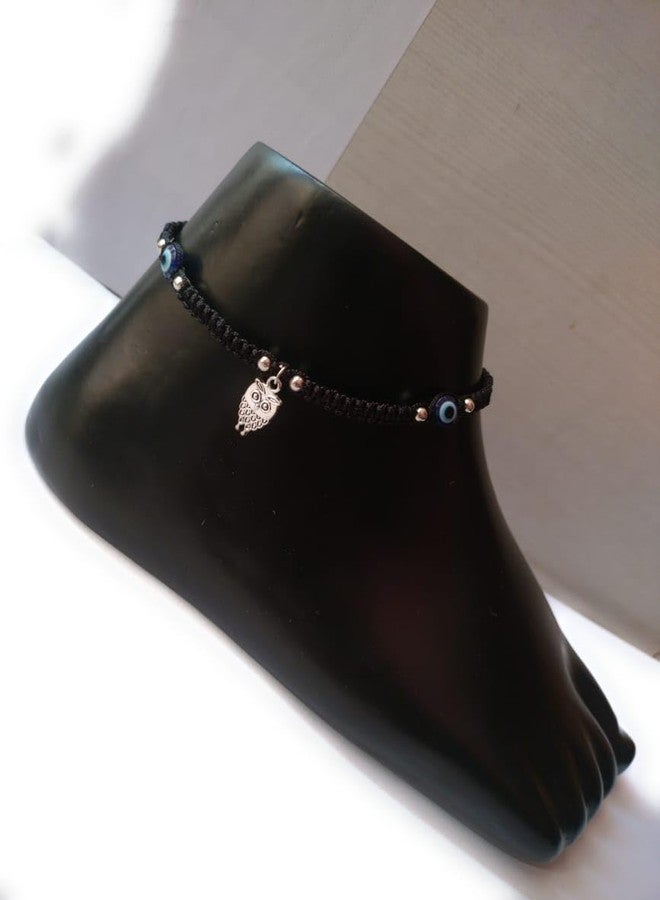 Jyokrish Handmade Black silk dori hanging Owl evil eye Anklet For Women | girls | Nazariya |Payal | Nazar Battu | Pair of 1 |free size - Image 4