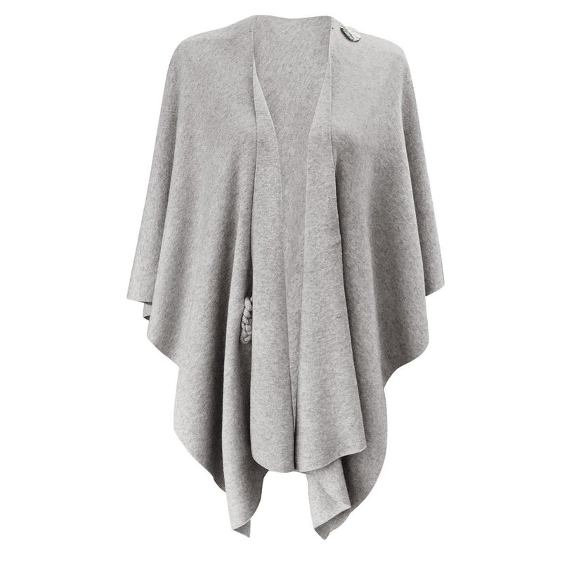 Puli بونشو كيب شال كاردجان سويتر للنساء مفتوح من الأمام رمادي - Image 5