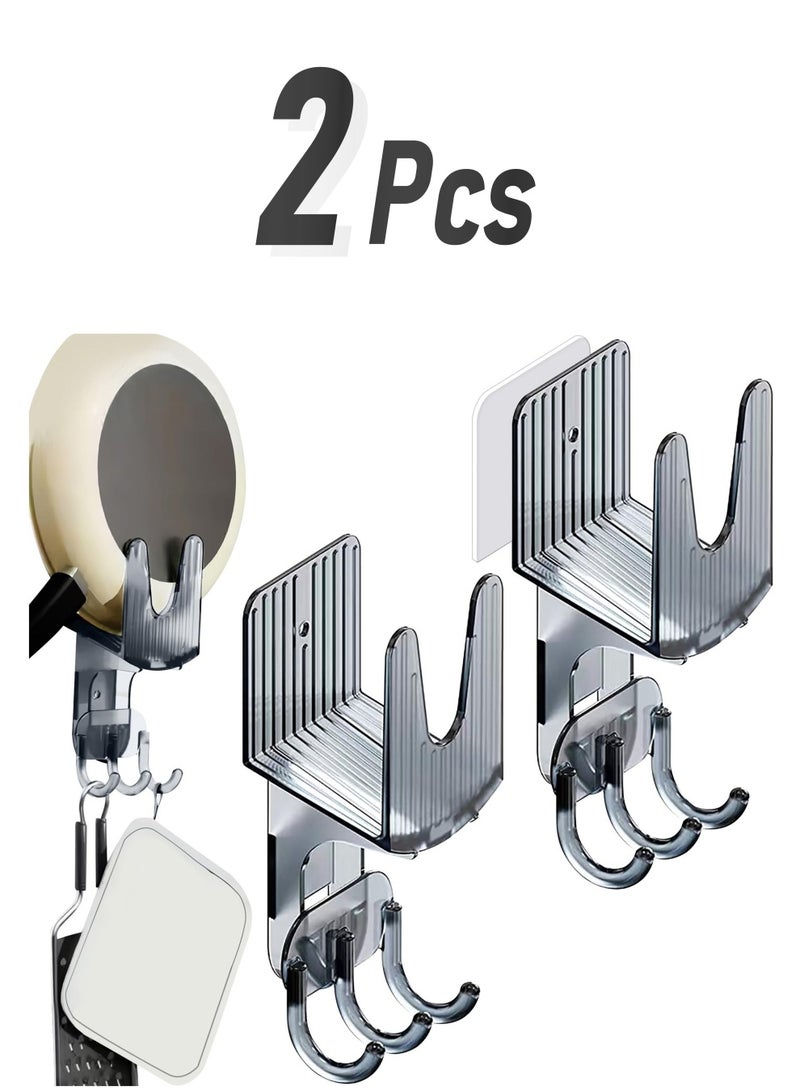 Kitchen Pot Lid Holder, 2 Pcs Self Adhesive Pot Lid Organizer, Bracket Equipped with 3 Hooks, Pan Lid Organizer, Multifunctional Wall Mounted Pot Cover Bracket Suitable for Various Pot Lids - Image 1