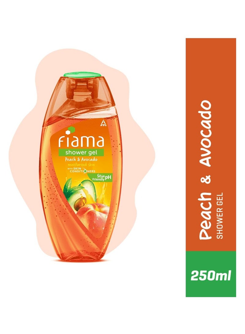 Fiama جل الاستحمام فياما بالخوخ والأفوكادو، غسول للجسم مع مرطبات للبشرة لبشرة ناعمة ورطبة، زجاجة 250 مل - Image 2