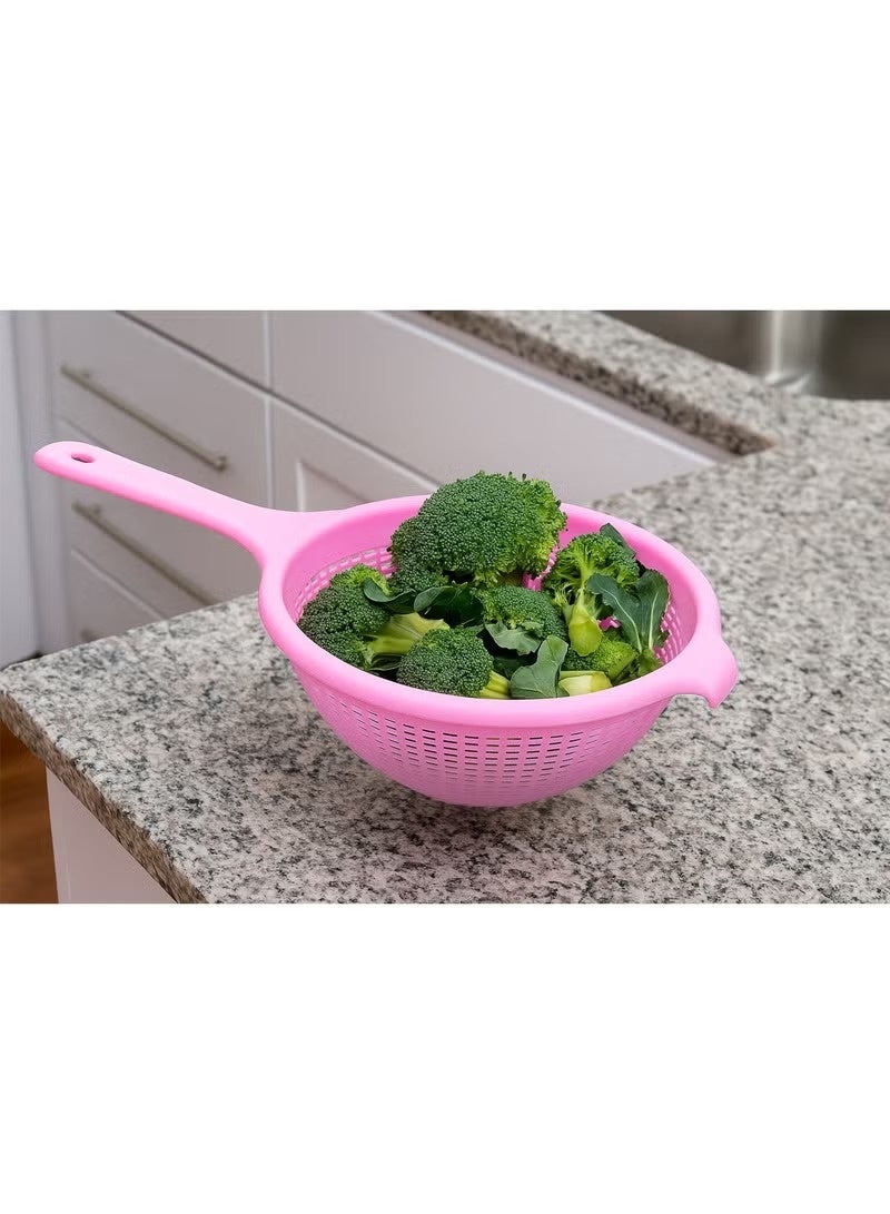 FAVELA Plastic kitchen colander with handle – ideal for draining and washing pasta, vegetables, and fruits – Rose color - Image 3