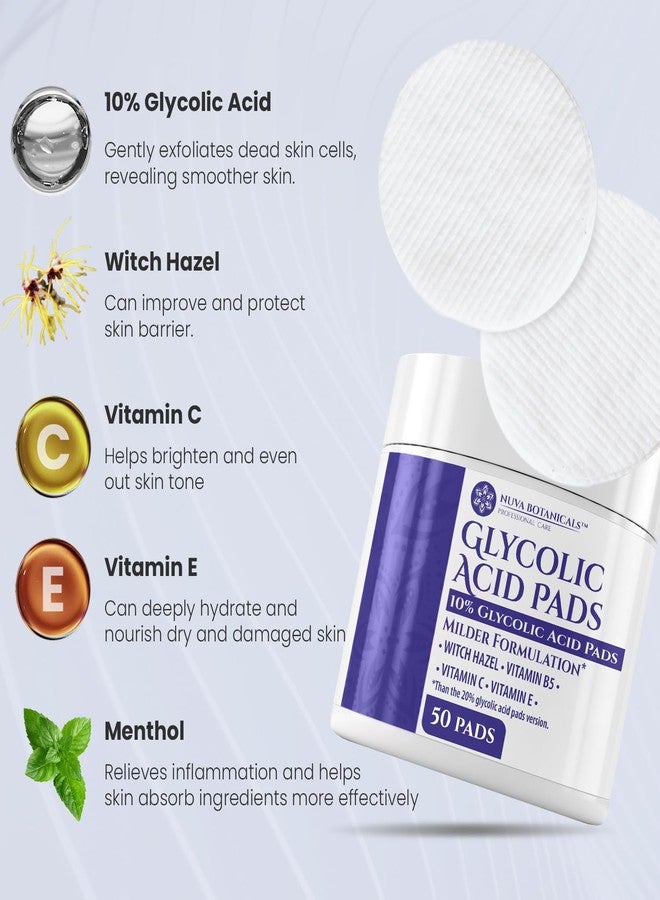 Nuva Botanicals 10% Glycolic Acid Pads (50 Pads) - Exfoliating Pads for Face Chemical Peel for Face at Home - Glycolic Acid Peel Exfoliating Face Pads - Acne Pads Facial Peel Face Exfoliating Pads with Vitamin C - Image 3
