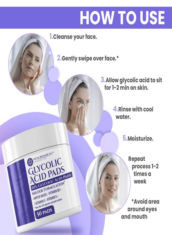 Nuva Botanicals 10% Glycolic Acid Pads (50 Pads) - Exfoliating Pads for Face Chemical Peel for Face at Home - Glycolic Acid Peel Exfoliating Face Pads - Acne Pads Facial Peel Face Exfoliating Pads with Vitamin C - Image 5