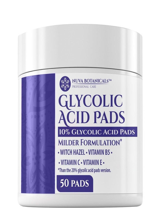Nuva Botanicals 10% Glycolic Acid Pads (50 Pads) - Exfoliating Pads for Face Chemical Peel for Face at Home - Glycolic Acid Peel Exfoliating Face Pads - Acne Pads Facial Peel Face Exfoliating Pads with Vitamin C - Image 1