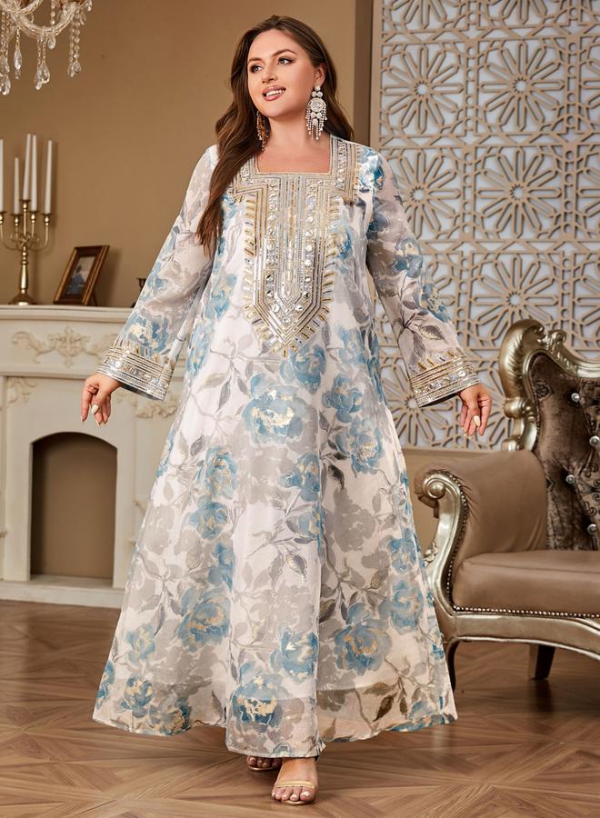 Take Two Plus Size Floral Printed Sequined Jalabiya - Image 4