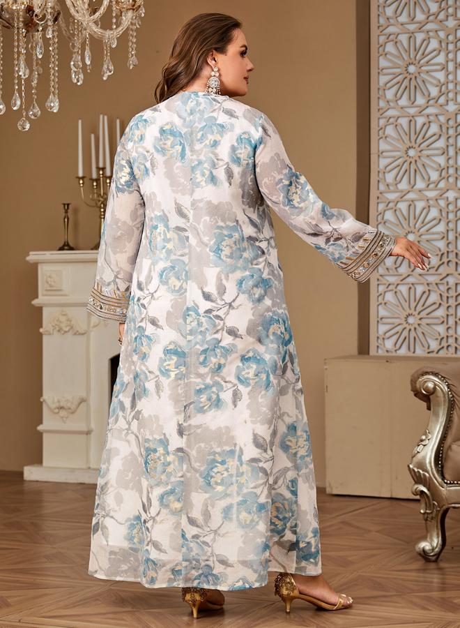 Take Two Plus Size Floral Printed Sequined Jalabiya - Image 3