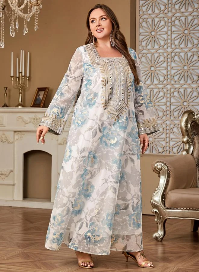 Take Two  Plus Size Floral Printed Sequined Jalabiya for Women | Best Price UAE