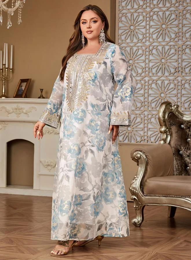 Take Two  Plus Size Floral Printed Sequined Jalabiya for Women | Best Price UAE