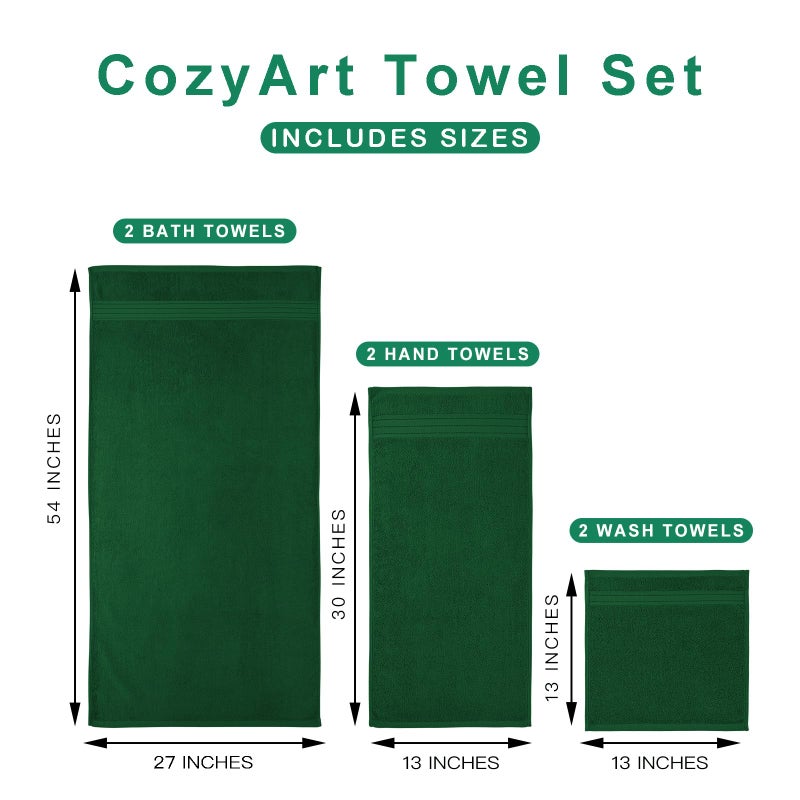 COZYART مجموعة مناشف استحمام رسمية خضراء COZYART 6 قطع، فاخرة 100% قطن تركي 650GSM بجودة فندقية، ناعمة، ماصة، مجموعات مناشف للحمام | 2 منشفة استحمام 2 منشفة يد 2 قطعة قماش غسيل - Image 4