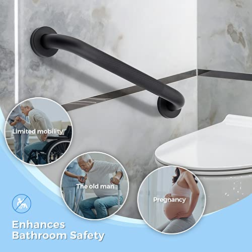 Ravinte Hardware 24-Inch 1.25" Diameter Grab Bars for Bathtubs and Showers, Shower Handle for Elderly, Handicap Grab Bars for Bathroom, Shower Grab Bars for Seniors(Black 2 Pack) - Image 2