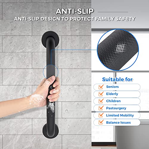 Ravinte Hardware 24-Inch 1.25" Diameter Grab Bars for Bathtubs and Showers, Shower Handle for Elderly, Handicap Grab Bars for Bathroom, Shower Grab Bars for Seniors(Black 2 Pack) - Image 3
