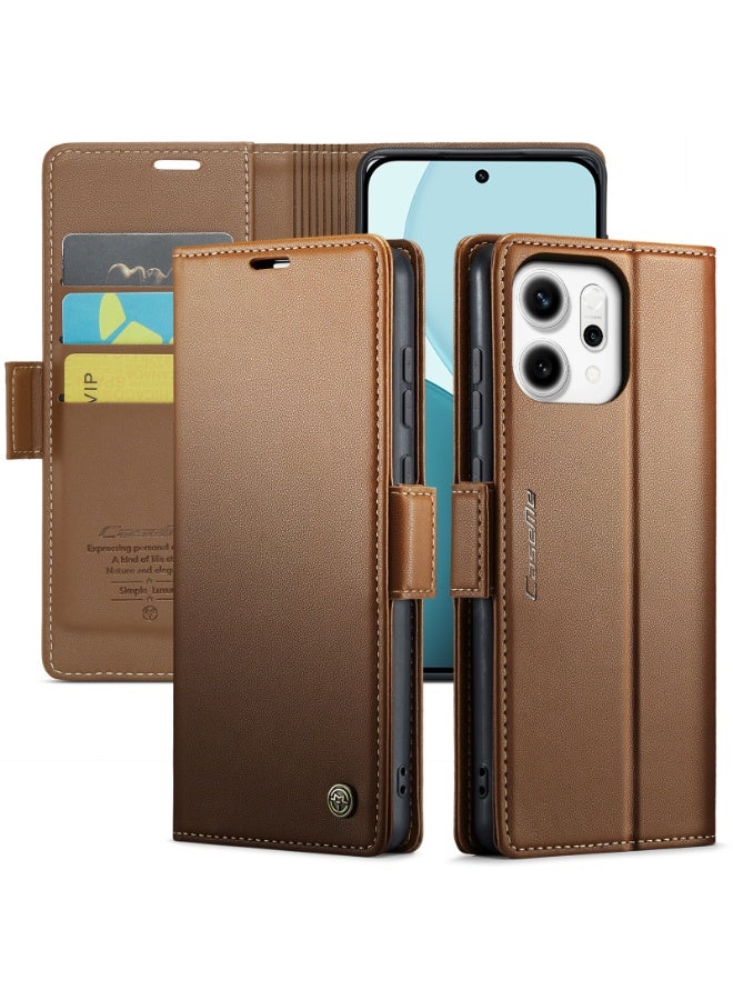 CaseMe Phone Case Luxury PU Leather Design Anti Fingerprint 023 Flip Cover Card Slot Holder Cover For Oppo Reno 14 (Brown) - Image 4