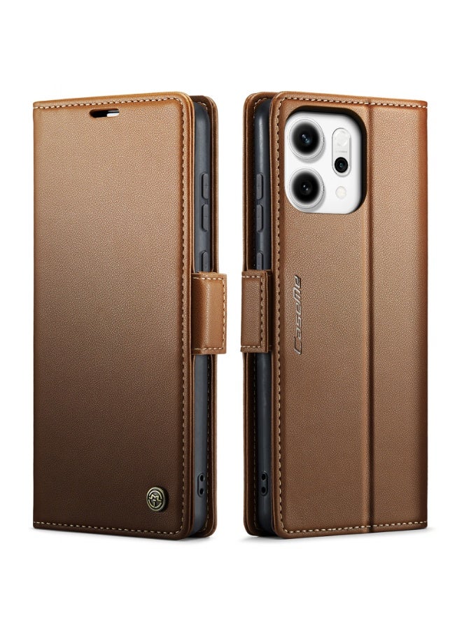 CaseMe Phone Case Luxury PU Leather Design Anti Fingerprint 023 Flip Cover Card Slot Holder Cover For Oppo Reno 14 (Brown) - Image 1