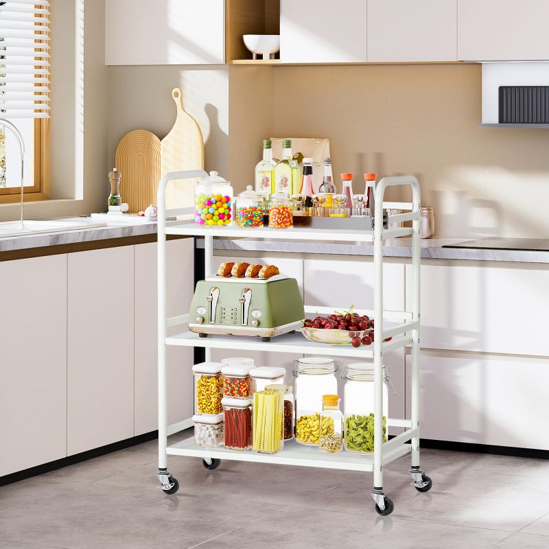 HDANI 3 Tier Metal Utility Multipurpose Rolling Cart,Large Capacity Heavy Duty Rolling Cart with 2 Lockable Wheels for Home,Office,Kitchen,Bathroom,Bedroom,White - Image 3