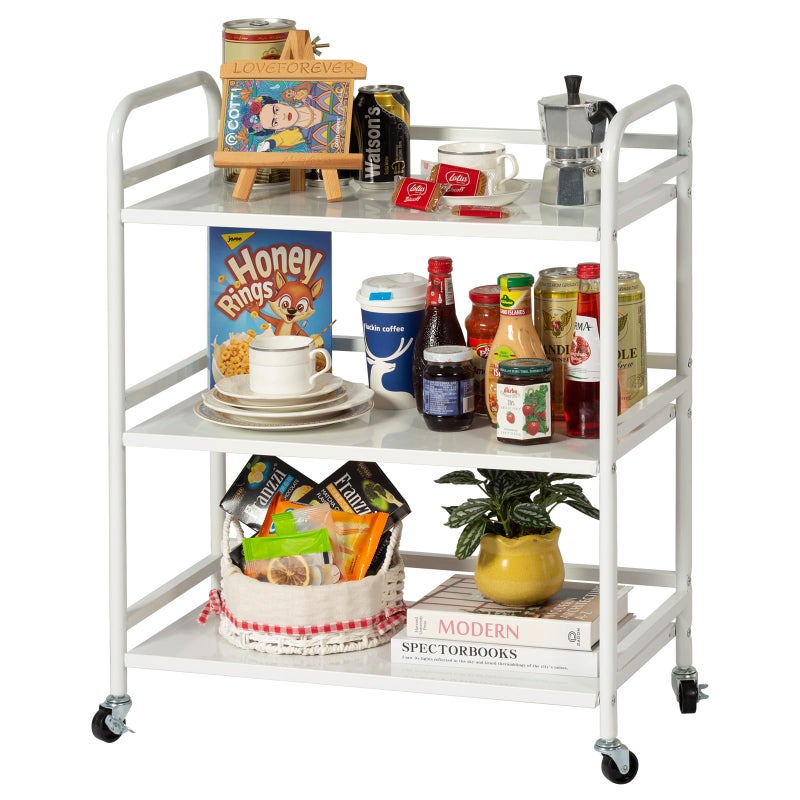 HDANI 3 Tier Metal Utility Multipurpose Rolling Cart,Large Capacity Heavy Duty Rolling Cart with 2 Lockable Wheels for Home,Office,Kitchen,Bathroom,Bedroom,White - Image 1