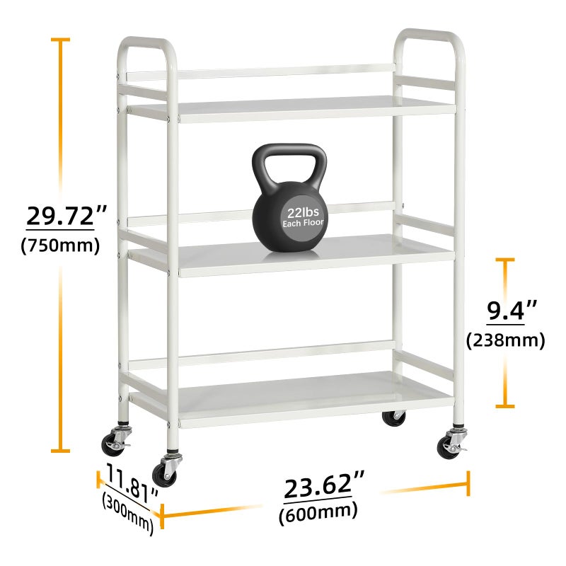 HDANI 3 Tier Metal Utility Multipurpose Rolling Cart,Large Capacity Heavy Duty Rolling Cart with 2 Lockable Wheels for Home,Office,Kitchen,Bathroom,Bedroom,White - Image 2