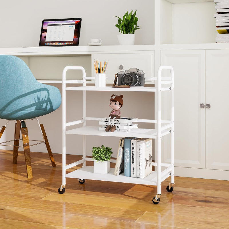 HDANI 3 Tier Metal Utility Multipurpose Rolling Cart,Large Capacity Heavy Duty Rolling Cart with 2 Lockable Wheels for Home,Office,Kitchen,Bathroom,Bedroom,White - Image 5