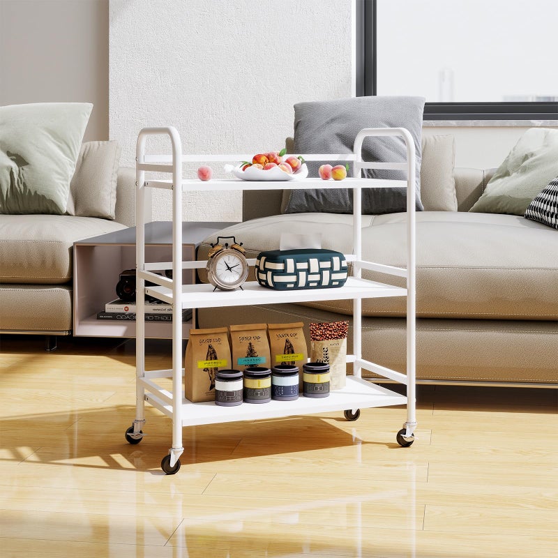 HDANI 3 Tier Metal Utility Multipurpose Rolling Cart,Large Capacity Heavy Duty Rolling Cart with 2 Lockable Wheels for Home,Office,Kitchen,Bathroom,Bedroom,White - Image 4