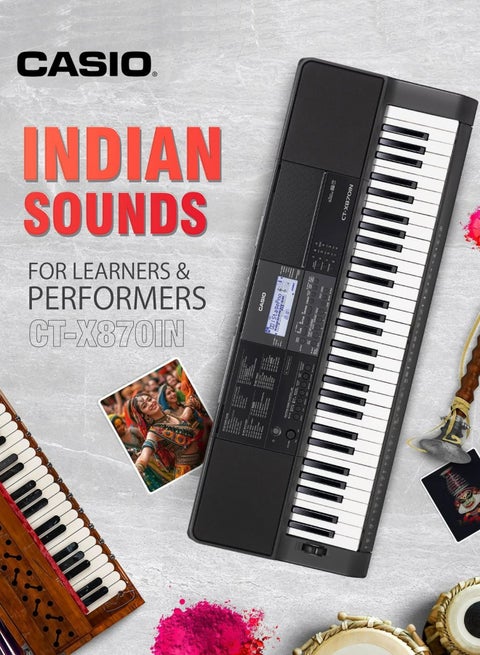 Casio CT-X870IN 61 Piano Style Keys Arranger Indian Musical Keyboard with Indian Tones and Rhythms - Included Power Adaptor