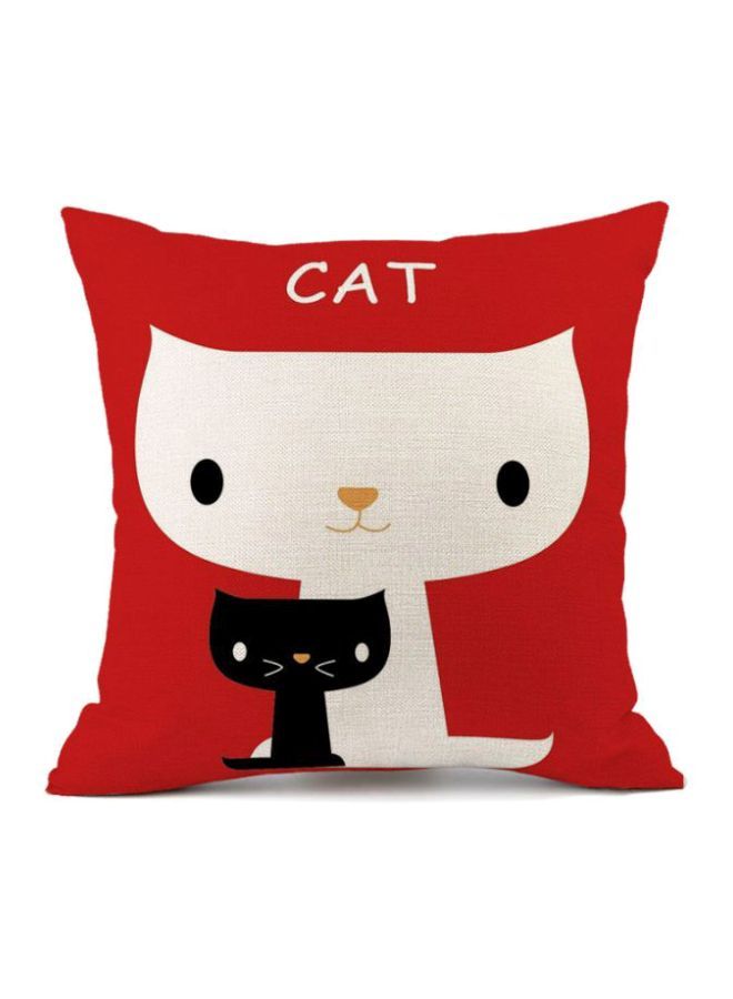 NIBEMINENT Cat Printed Cushion Cover Red/Beige/Black 45x45cm