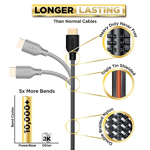 PowerBear 4K HDMI Cable 6 ft | High Speed, Braided Nylon & Gold Connectors, 4K @ 60Hz, Ultra HD, 2K, 1080P, ARC & CL3 Rated | for Laptop, Monitor, PS5, PS4, Xbox One, Fire TV, Apple TV & More - Image 3