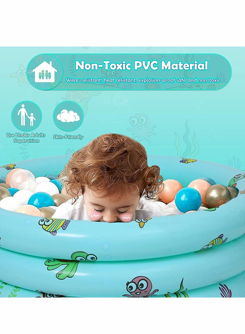 Paddling Pools for Kids, Inflatable Kiddie Swimming Paddling Pool Ocean Life 3 Ring with Inflatable Safety Floor and Free Air Pump for Family Toddlers Children Garden Outdoor Swimming Pool(100*27cm) - Image 2
