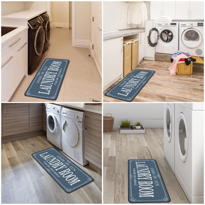 ROMAMIGO Laundry Room Rug Runner Non Slip Laundry Mats Mudroom Runner Farmhouse Kitchen Floor Mat Bathroom Laundry Room Decor Accessories(Blue, 20 X 47 inch) - Image 2