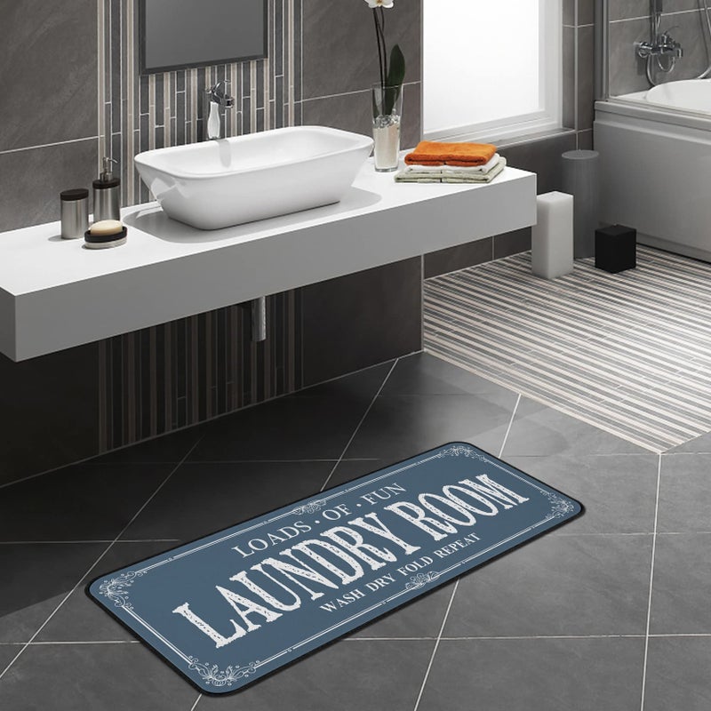 ROMAMIGO Laundry Room Rug Runner Non Slip Laundry Mats Mudroom Runner Farmhouse Kitchen Floor Mat Bathroom Laundry Room Decor Accessories(Blue, 20 X 47 inch) - Image 3