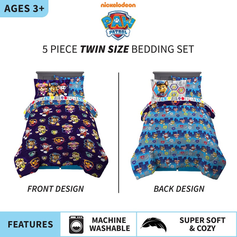 Franco Kids Bedding Super Soft Comforter and Sheet Set with Sham, 5 Piece Twin Size, Paw Patrol Movie - Image 2