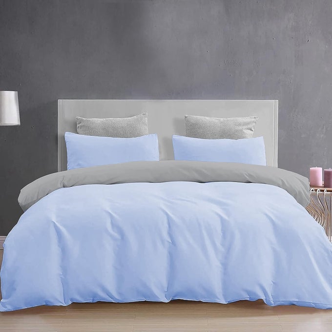 YRM BEDDINGS 3 PIECES DUVET COVER SETR 100 BRUSHED MICROFIBER REVERSIBLES WITH ZIPPER CLOSURE DUVET COVER 92X106 INCHES AND 2 PILLOW COVER 18X28 INCHES KING SIZESILVERSKY BLUE