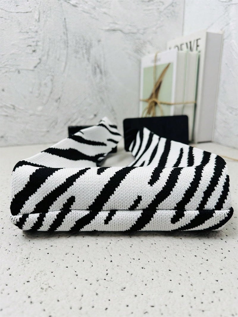 Kawn® Crochet Wrist Handbag for Women Wristlet Handbag Sleeve Knot Pouch Portable knitted breathable lightweight foldable Casual Small Purse Cute Tote Bag For Shopping, Dating, Travel (Zebra) - Image 5