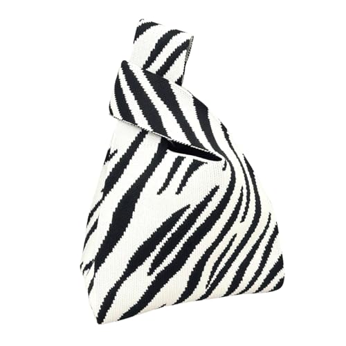 Kawn® Crochet Wrist Handbag for Women Wristlet Handbag Sleeve Knot Pouch Portable knitted breathable lightweight foldable Casual Small Purse Cute Tote Bag For Shopping, Dating, Travel (Zebra) - Image 1