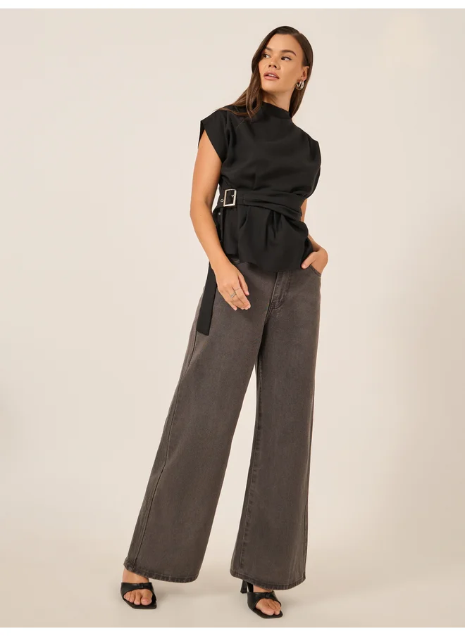 ستايلي Styli High Neck Sleeveless Belted Top