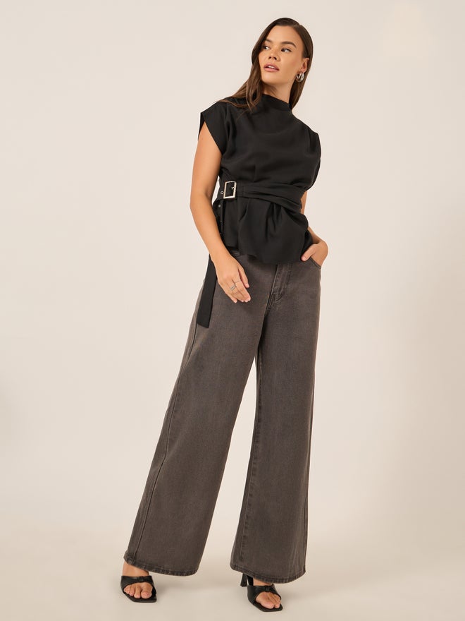 Styli Styli High Neck Sleeveless Belted Top  - Image 2