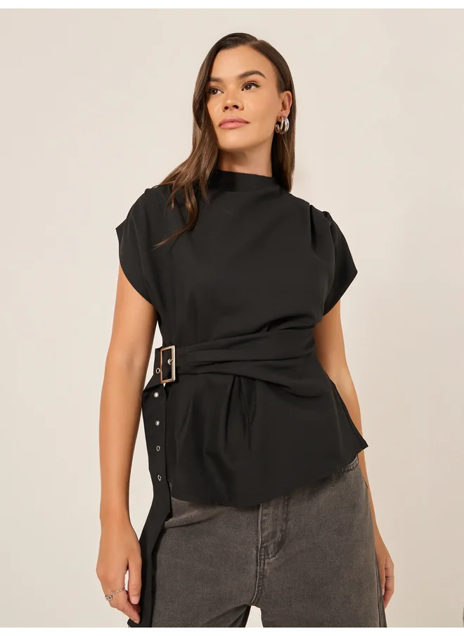ستايلي Styli High Neck Sleeveless Belted Top