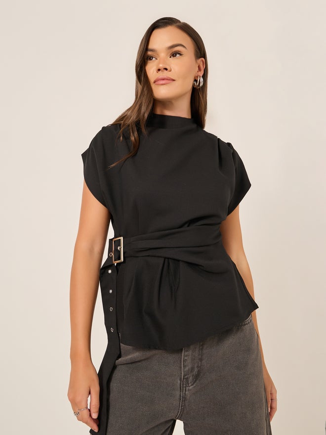 Styli Styli High Neck Sleeveless Belted Top  - Image 1