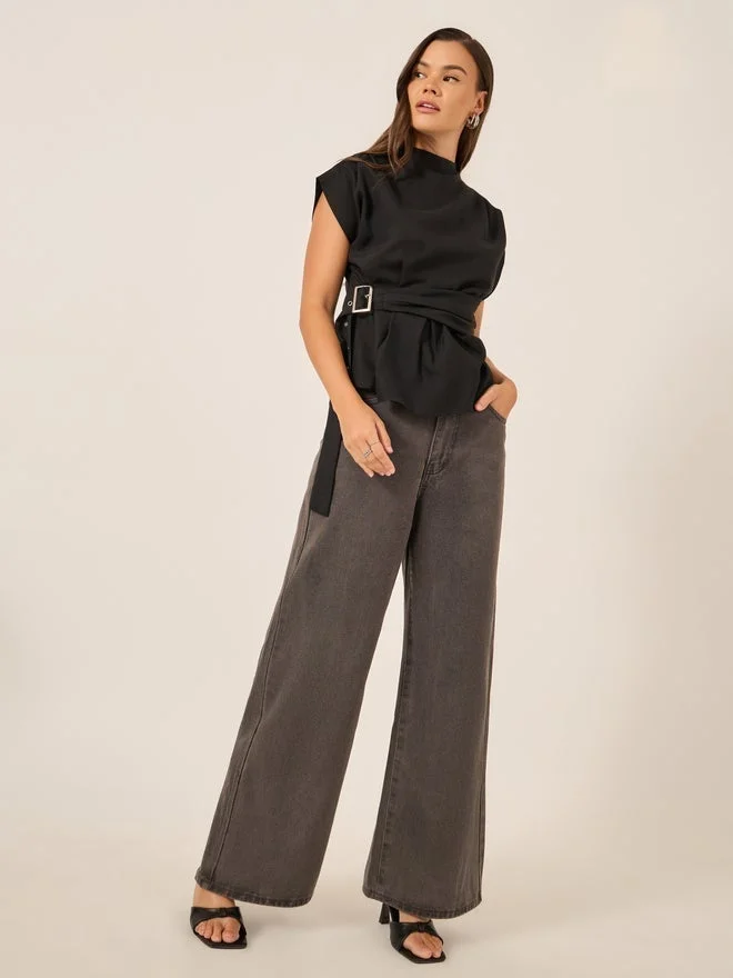 Styli High Neck Sleeveless Belted Top